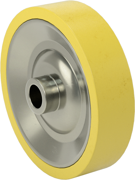 Paten Tekerleği, Sarı Poliüretan Kauçuk, 2-1/4" Çap x 9/16" Genişlik — 2 1⁄4", Çekirdek Üzerindeki Diş, Polyurethane Rubber, Rubber