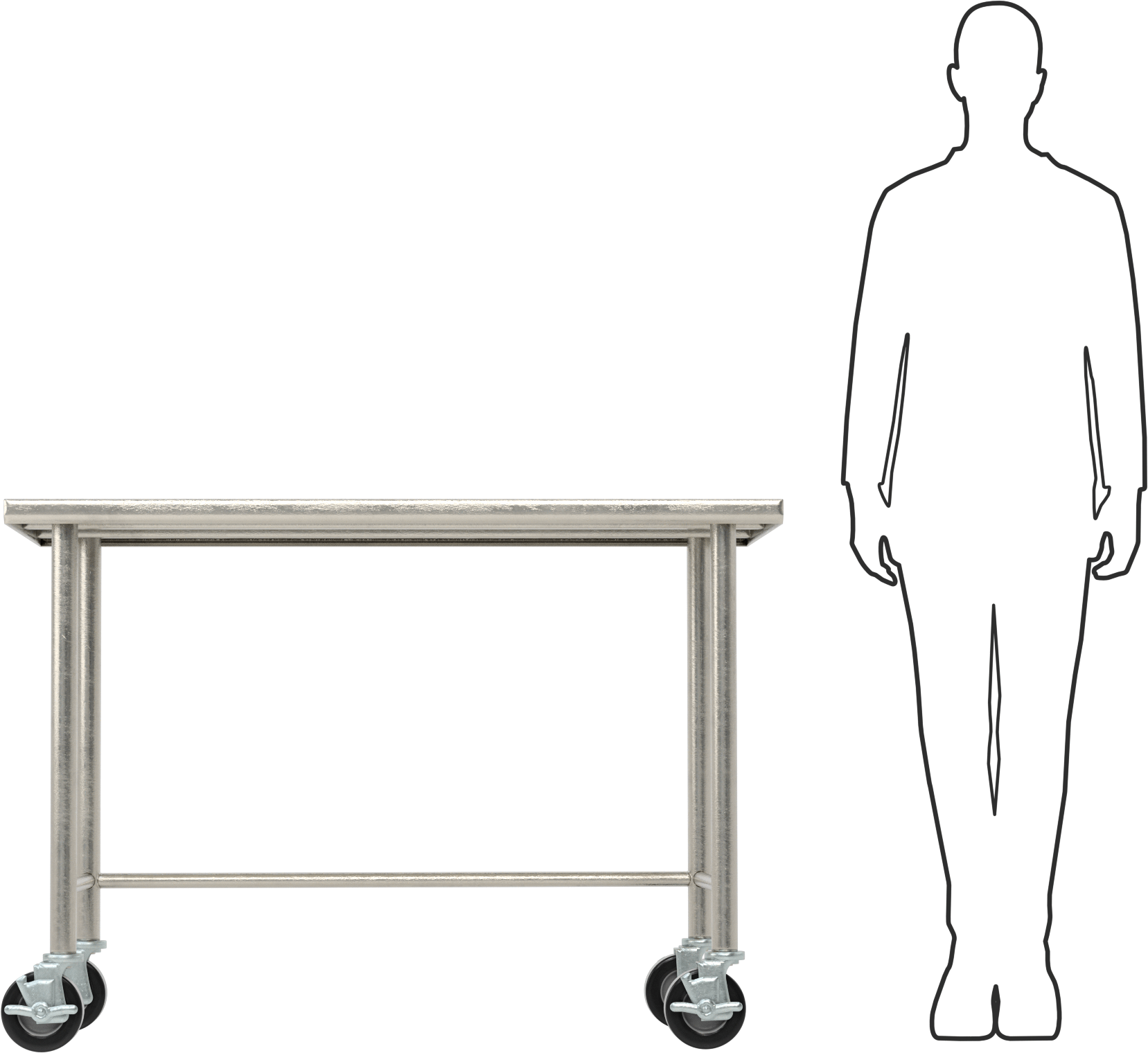 Paslanmaz Çelik Masa, Mobil, 34" Yükseklik x 48" Genişlik x 30" Derinlik