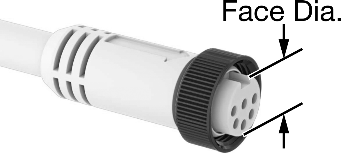Mini Konektör, Soket, İç Diş, 6 Kutuplu, 0.7 inç Yüz Çapı, 12' Kablo — 6, Sarı, 600V AC/600V DC