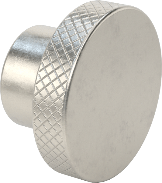 303 Paslanmaz Çelik Tırtıllı Düğme, 1/2" Çaplı Dişsiz Delik ve 2-1/2" Baş Çapılı — 1/2", Dişsiz Delik, Tırtıllı Başlık