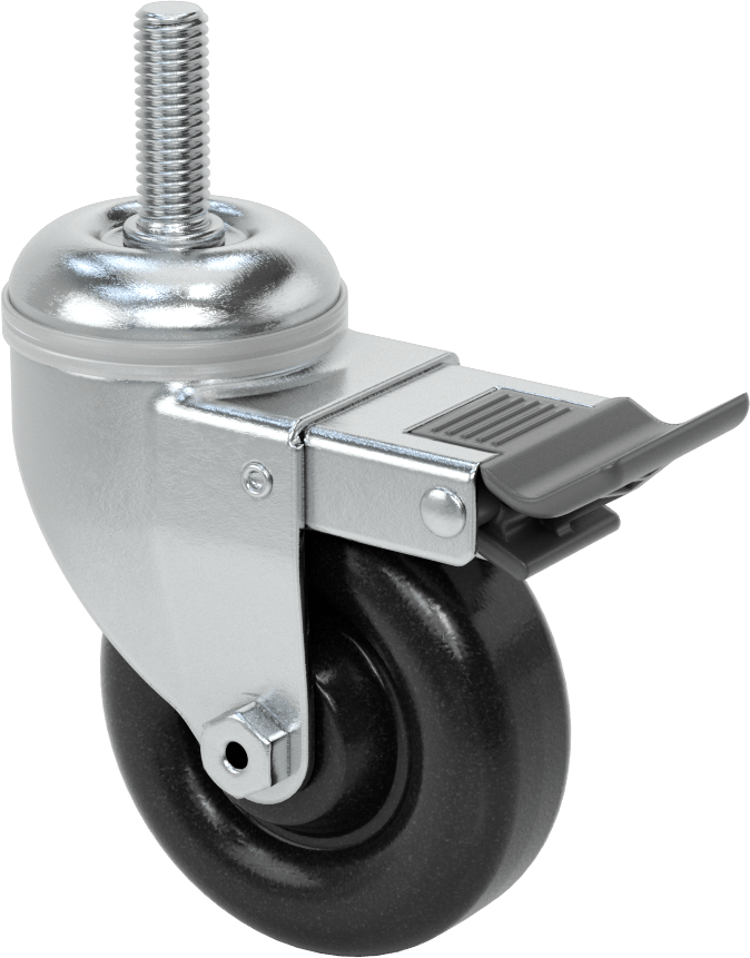 Tam Kilitli Dişli Saplı Tekerlek, 1/2"-13 Dişli x 1-1/2" Uzunlukta Şaft, 3-1/2" Çapında Polipropilen Tekerlek