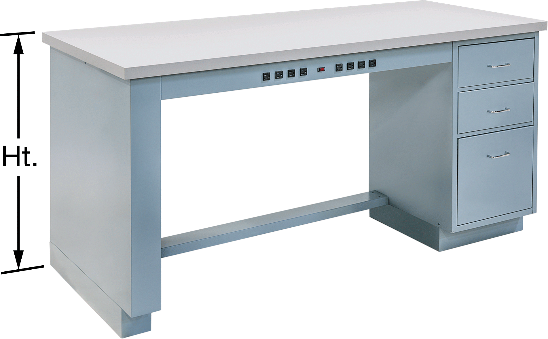 Dolap Tabanlı ve Elektrik Prizli Tezgah, 1.625" Kalınlığında Laminat Üst, 72" Genişlik, 900 lbs. Kapasite