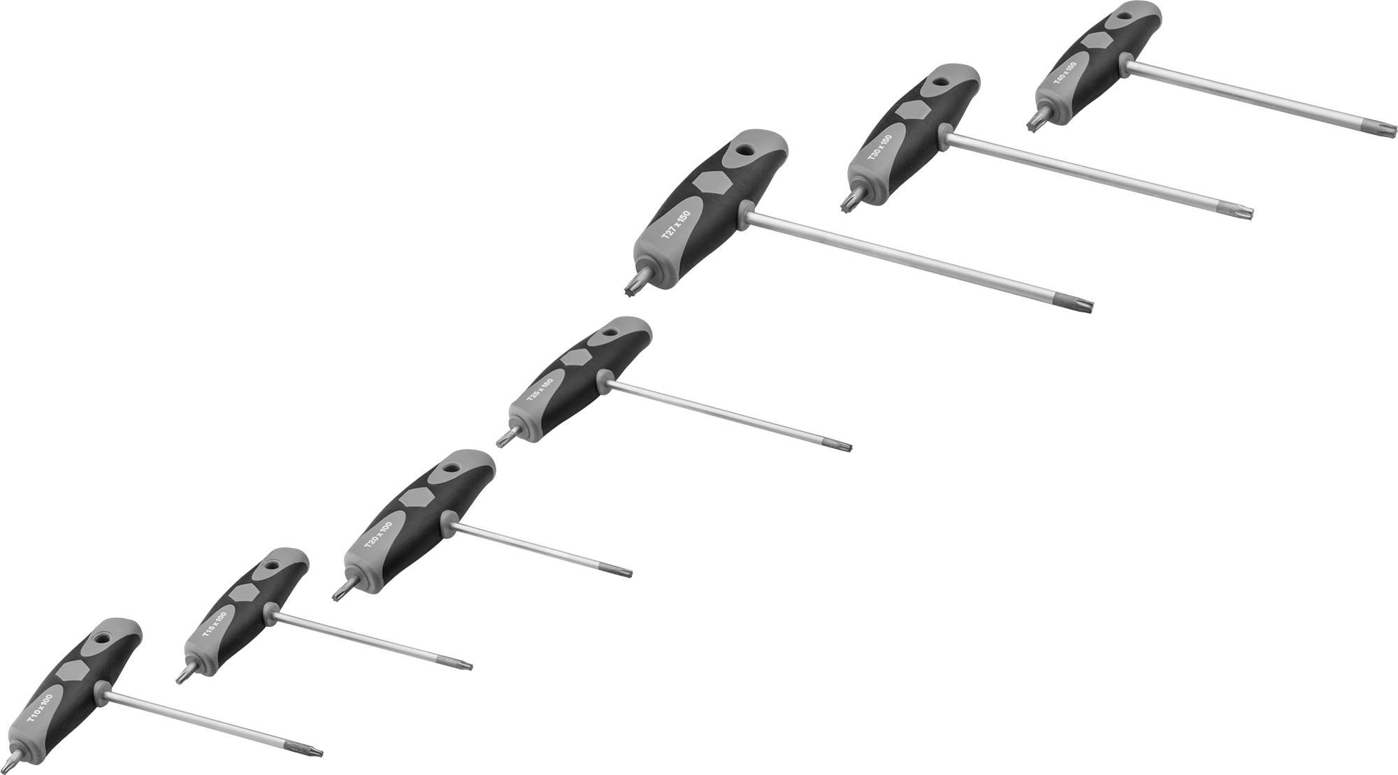 Yüksek Kaldıraçlı Krom Kaplı Çelik T-Kolu Torx Anahtarı, 7 Parça Set — Çelik, 4 15⁄16" to 7 1⁄8", Ultra Grip