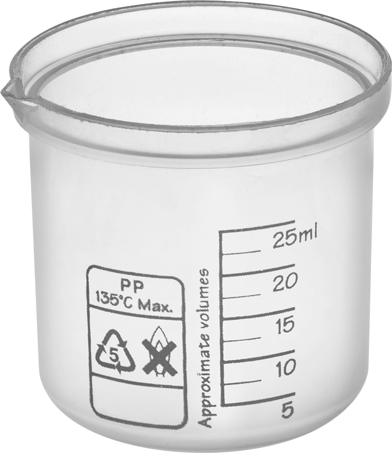 Dudaklı Polipropilen Beher, 0.85 FL oz/25 ml Kapasite