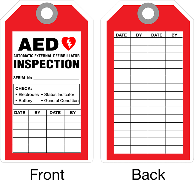 Denetim Kaydı Etiketleri, (AED Muayenesi), Sentetik Kağıt — Automatic External Defibrillator (AED) Inspection, Date—By—Date—By, Nylon, Pa…