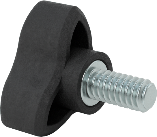 Konforlu Tutamaklı Plastik Üç Kollu Topuz, 1/4"-20 Dişli 1/2" Uzunlukta Saplama, 1-3/16" Genişliğinde Başlık