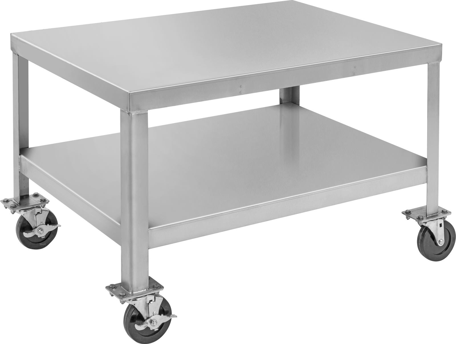 Raflı Paslanmaz Çelik Masa, Düşük Profilli, Mobil, 21-1/4" Yükseklik x 24" Genişlik x 20" Derinlik