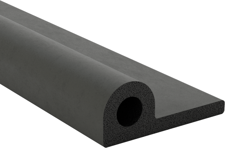Suya ve Hava Koşullarına Dayanıklı Köpük Kauçuk Kenar Contası, Flanş Montajı, 1-1/4" Toplam Genişlik — İçi Boş, 1/2", EPDM Köpük