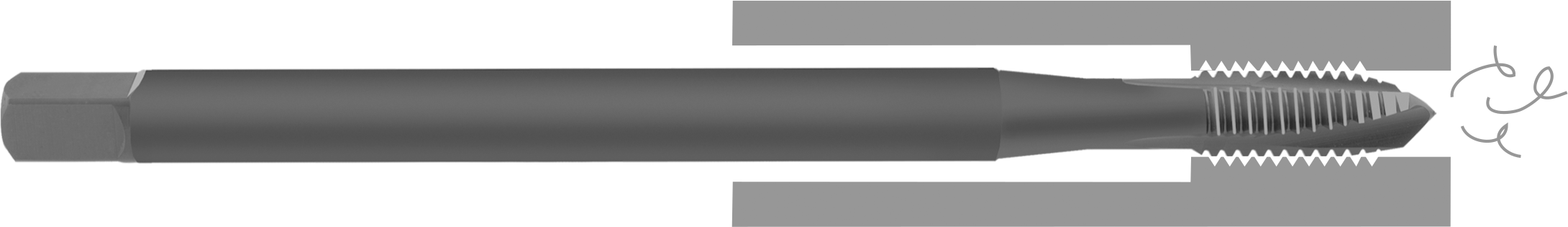 Uzun Uçlu Talaş Temizleme Kılavuzu, Yüksek Hızlı Çelik, M3.5 x 0.6 mm Diş Boyutu, 11/16" Diş Uzunluğu