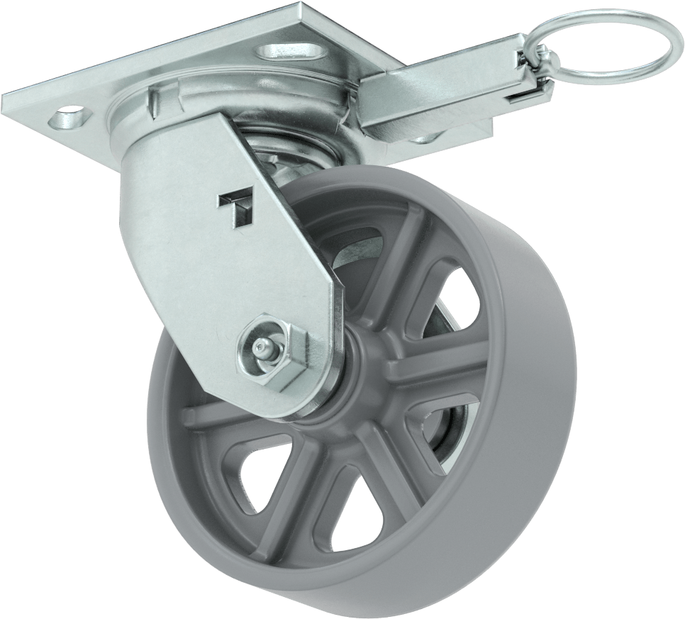 4-1/2" x 4" Montaj Plakalı Samson Tekerlek, Döner Kilitli ve 5" Çapında Metal Tekerlekli Döner — Levha, Demir, 5"