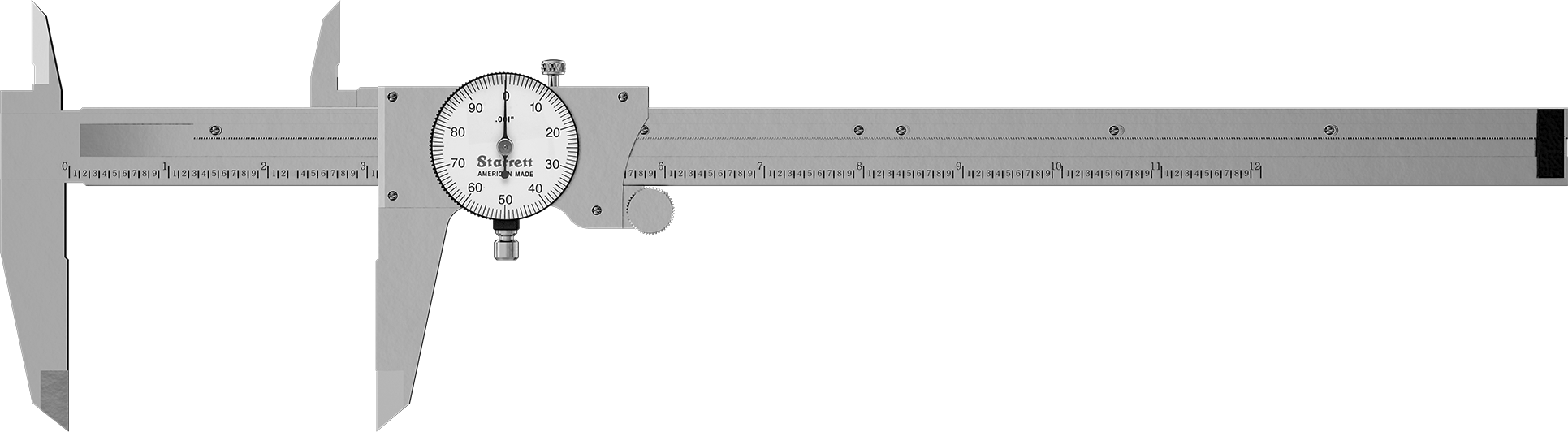Starrett Kumpas, Kadran, Numara 120-12, 0 ila 12 inç Ölçüm Aralığı — Kadran, Beyaz, Paslanmaz Çelik