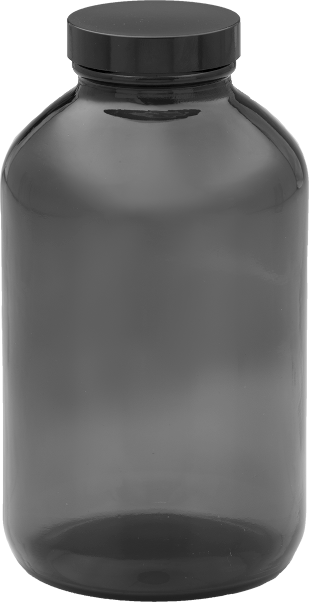 Kehribar Rengi Cam Kavanoz, PTFE Plastik Contalı, 32 FL oz/950 ml, 3-7/8" Çap — Glass, Phenolic, Plastic, PTFE, Soda-Lime Glass, 32 fl. o…