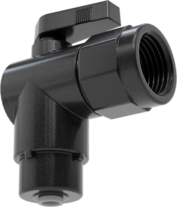 Kimyasallar için Açma/Kapama Vanası, PVDF, 90 Derece Adaptör, 1/4" Bağlantı x 1/2 NPT Dişi