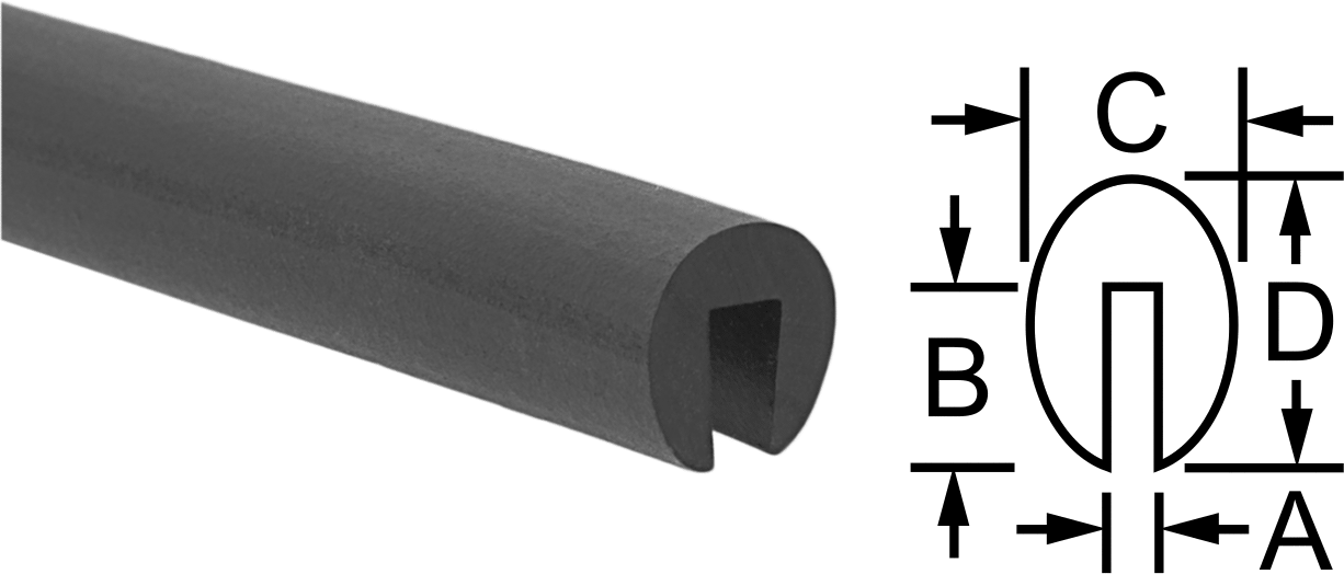 EPDM Kauçuk Kenar Çıtası, 1/16" Genişlik x 7/32" İç Yükseklik — 1⁄16", Siyah, 5⁄16"