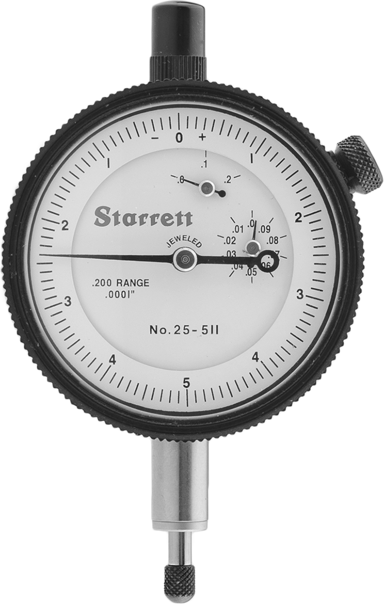 Starrett Artı/Eksi Kadranlı Pistonlu Sapma Göstergeleri, Model Numarası 25-511J, Artı/Eksi Kadranı ve 0" ila 0.200" Aralığı