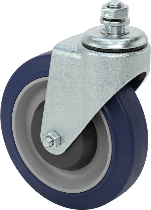 Dişli Saplı Tekerlek, 1/2"-13 Diş x 7/8" Uzunlukta Mil ve 5" Çapında Poliüretan Tekerlek — Mil, 1⁄2"-13, 5"