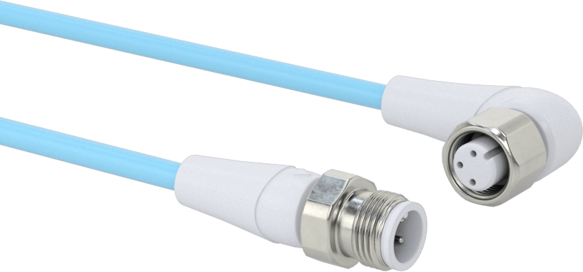 Gıda Endüstrisi Mikro M12 Kablo, Fiş x 90 Derece Dirsek Soketi, 3 Kutup, 9-1/2 Fit Uzunluk