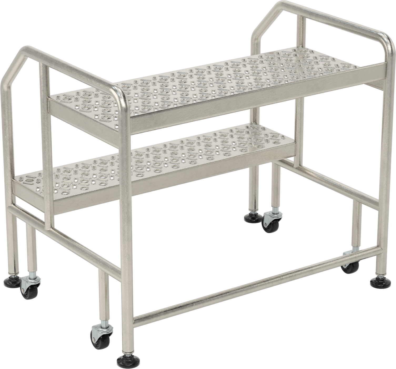 Tekerlekli Temiz Oda Basamaklı Tabure, 2 adet Delikli Basamaklı, 25" Yükseklik x 30" Genişlik x 21.5" Derinlik Toplam