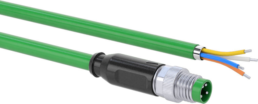 M8 Ethernet Kablosu, 0.19" Dış Çap x 32.5' Uzunlukta Kablolara Sahip Düz Fiş, A Kodlu — Ekranlı, 5e, Tozlu, Dalgıç