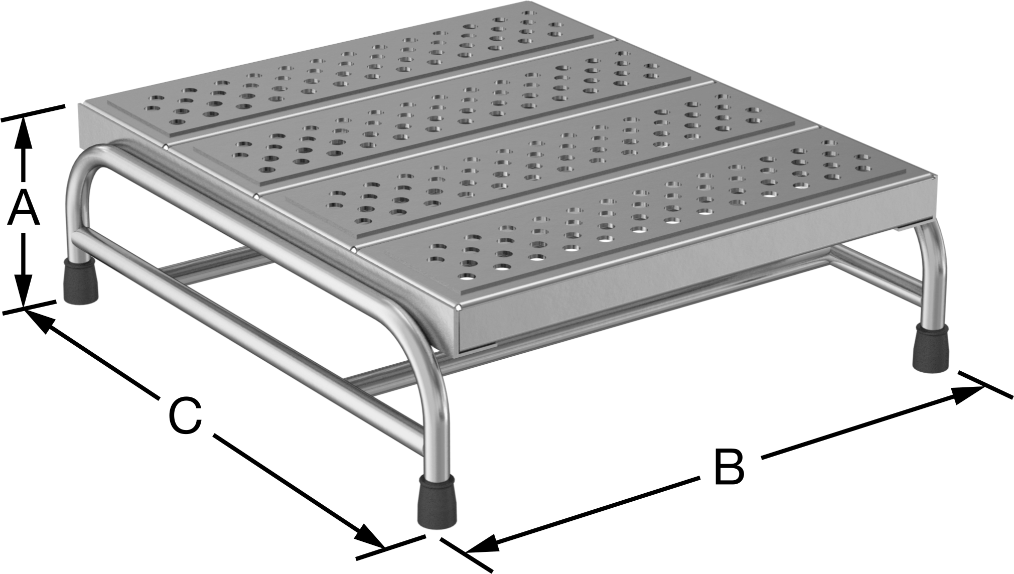 Alüminyum Basamaklı Tabure, 1 Delikli Basamaklı, 9" Yükseklik x 26.5" Genişlik x 28.5" Derinlik Toplam — 1, 9", Alüminyum