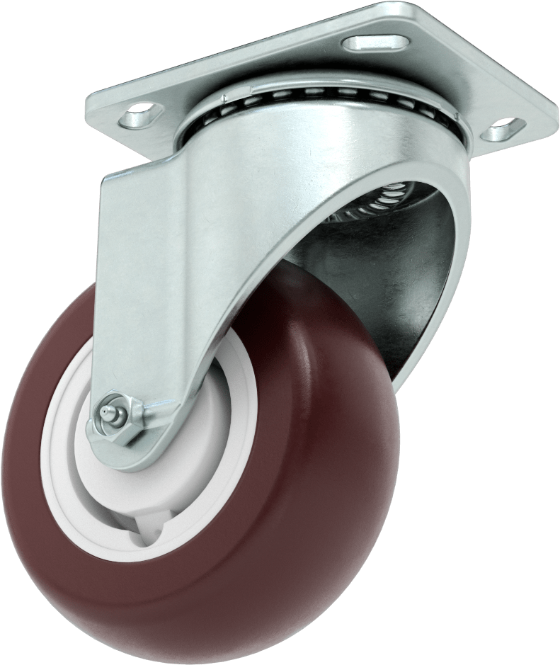 4-5/8" x 3-3/4" Plakalı Kolay Dönen Tekerlek, Yüksek Kapasiteli, 5" Çaplı Kırmızı Poliüretan Tekerlekli Döner Tekerlek — 5", Levha, 700 lb.