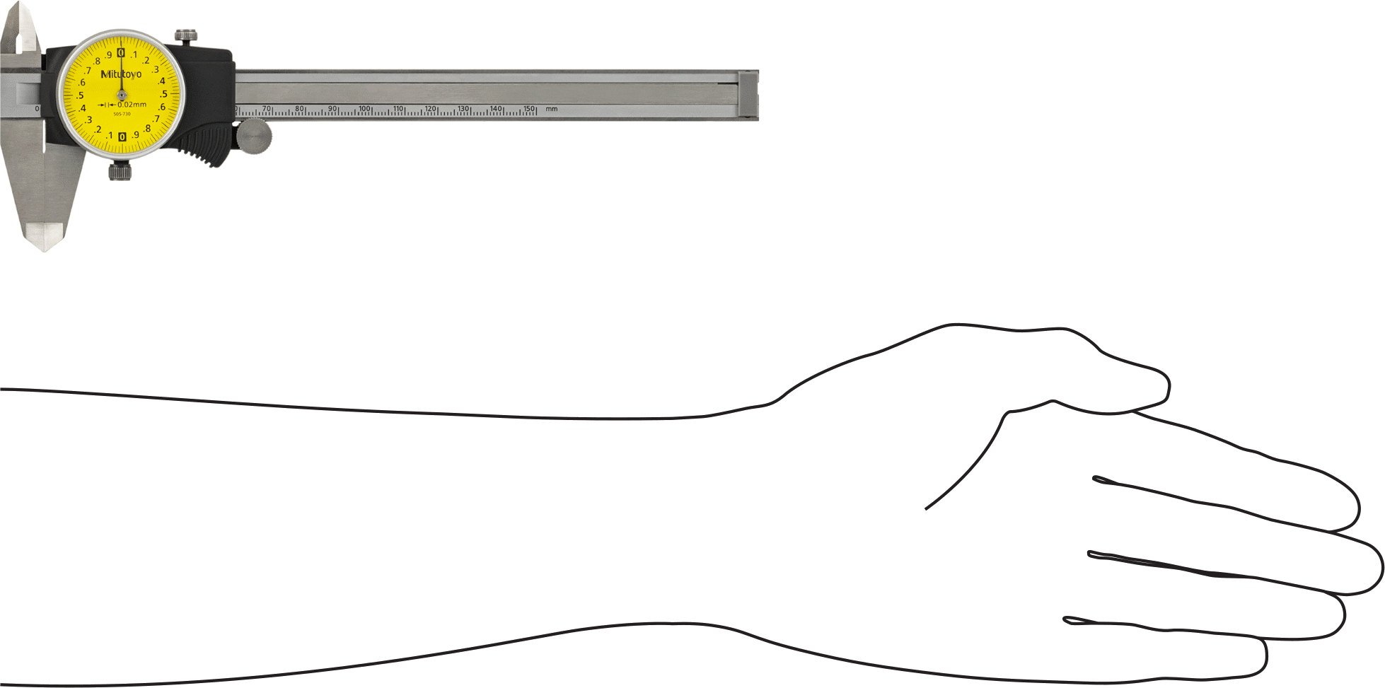 Mitutoyo Kadranlı Kumpas, NIST Sertifikalı, Model Numarası 505-730, 0 mm ila 150 mm Aralık