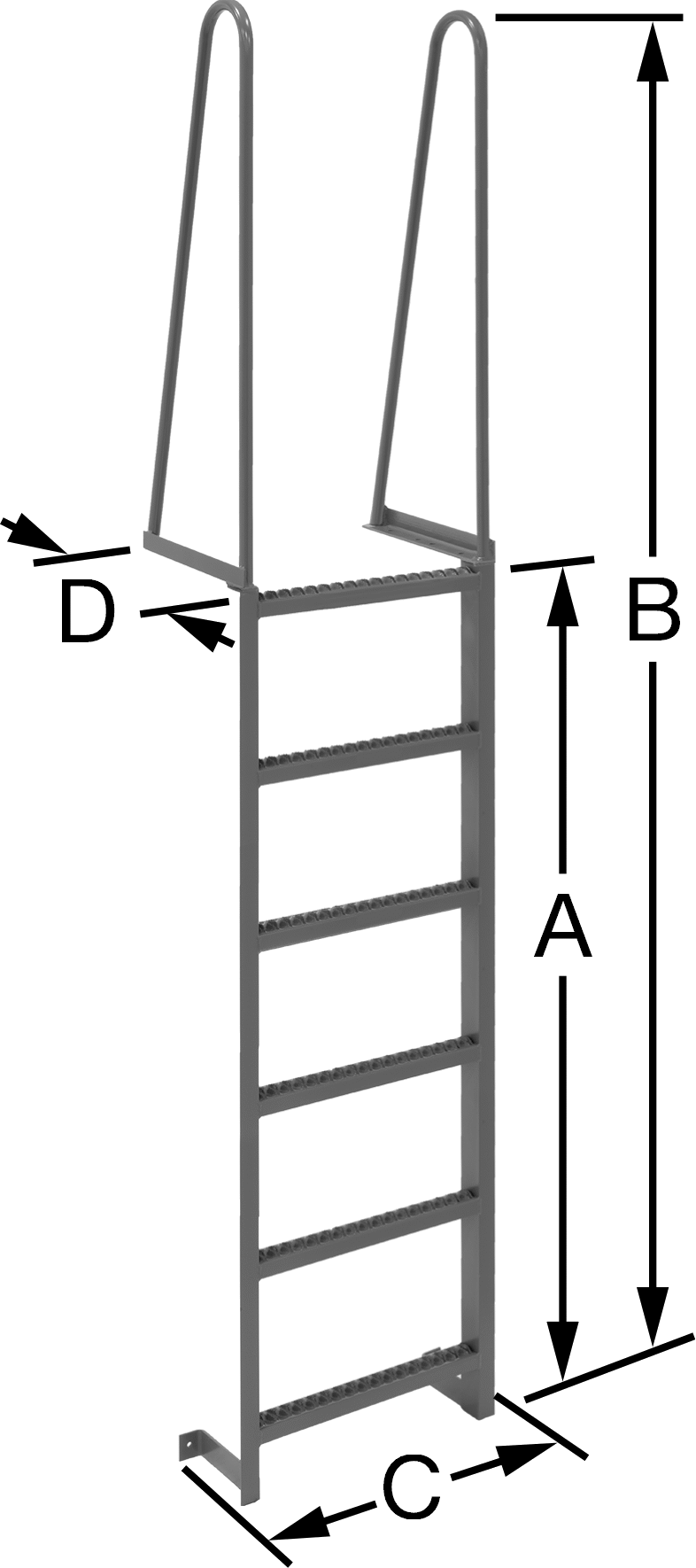 Üstten Montajlı Merdiven, 5 Fit Yükseklik x 28" Genişlik x 17" Derinlik Toplam