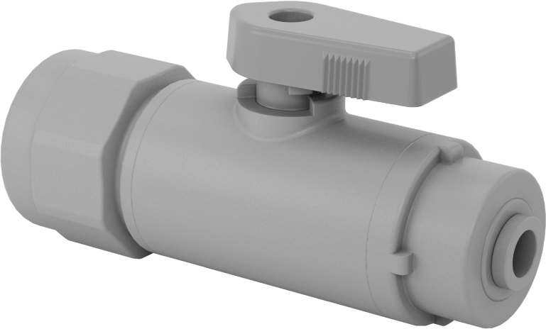 Gri PVC Açma/Kapama Vanası, 1/4" x 1/2" Dış Çaplı Boru için Bas-Bağlan, Tam Bağlantı