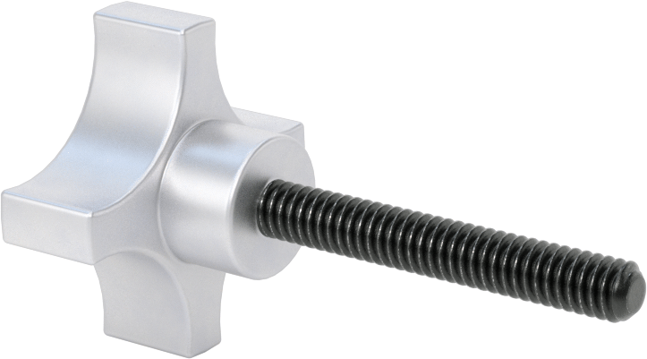 Alüminyum dört kollu topuz, 1/4"-20 Dişli, 1-3/4" Uzunluğunda Saplama, 1/2" Baş Yüksekliği
