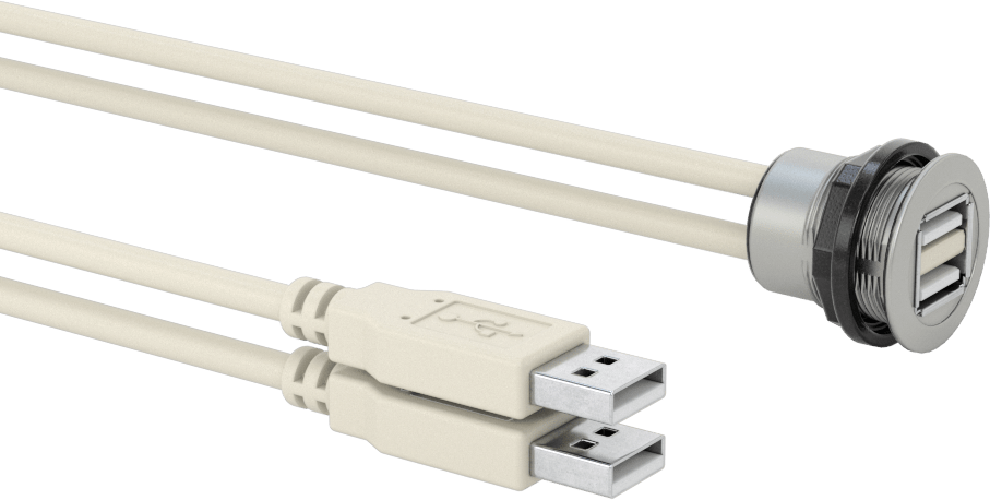 Panele Monte USB Kablosu, USB 2.0, 2 Amper Fiş, 2 Amper Dişli Soket, 1.5' Uzunluk, Gümüş