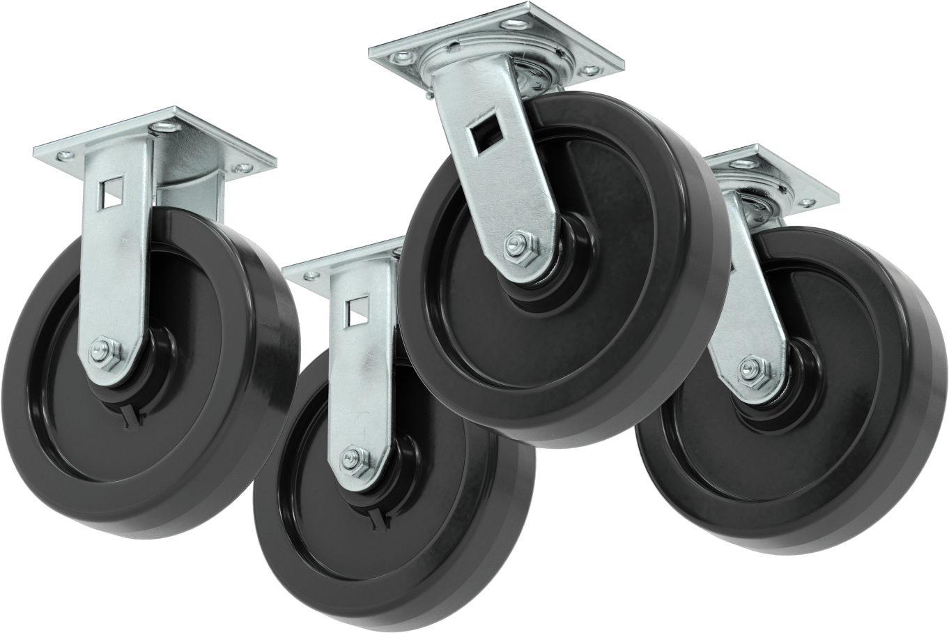 8" Çap x 2" Genişlik Kauçuk Tekerlekli, 4'lü Set