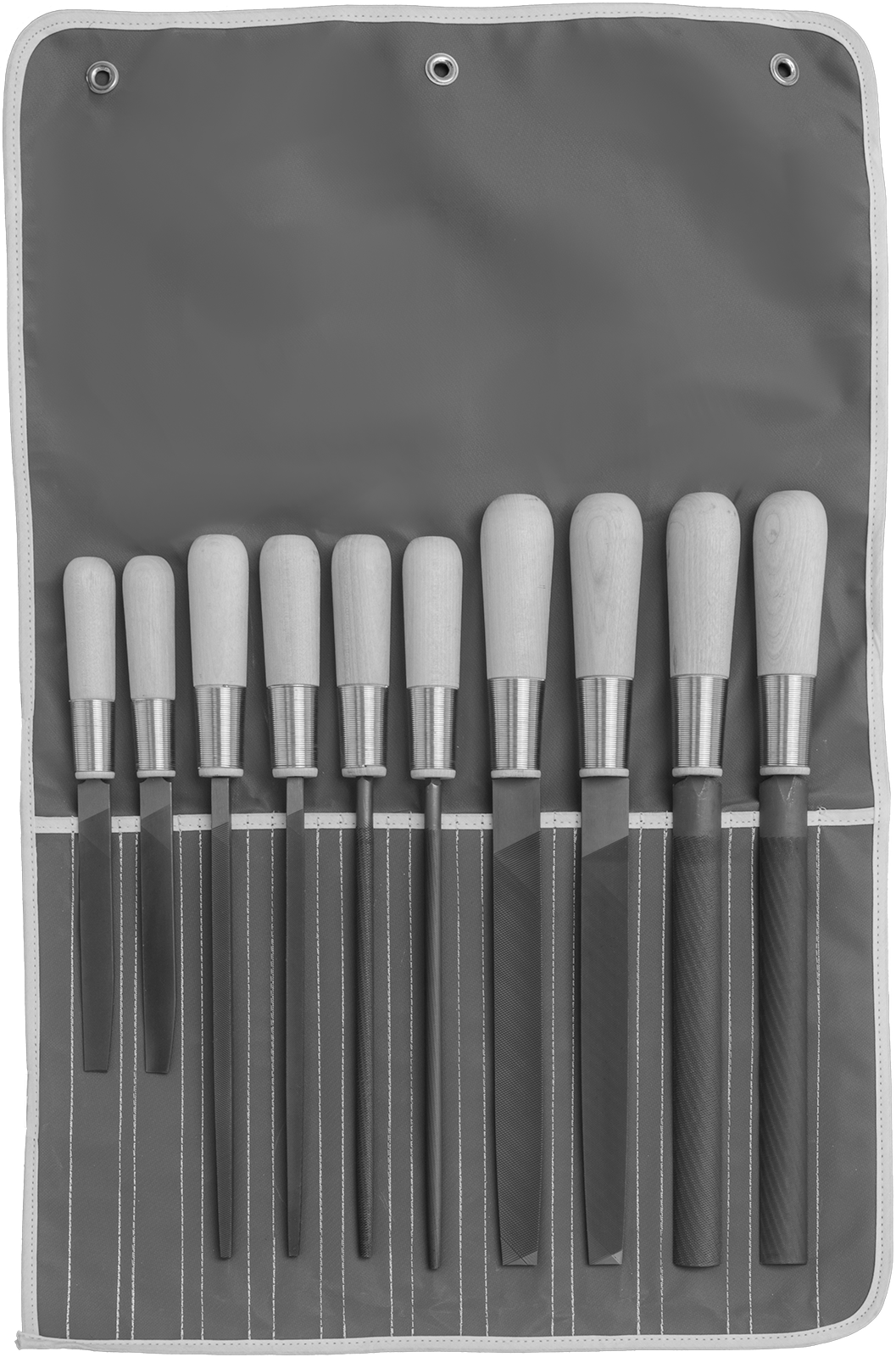 10 Parça Törpü Seti, 6" ve 10" Uzunluklar, Ahşap Sap — Half Round, Knife, Rectangle, Round, Square, Demir, Çelik, 6", 10"