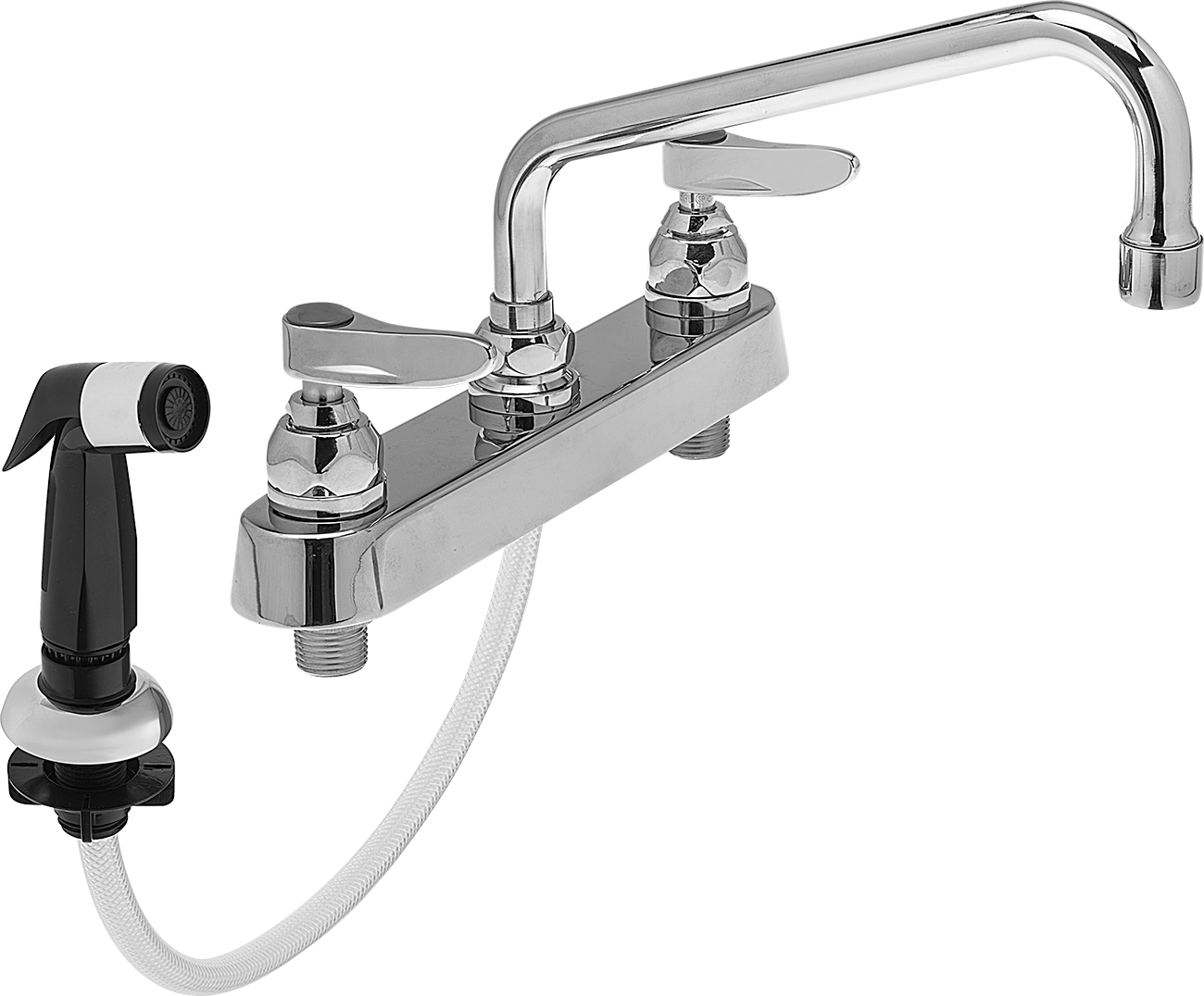 Çift Alt Girişli Lavabo Musluğu, Kol Tutacağı, Püskürtme Hortumlu, 1/2 NPT Erkek Giriş — 8", Evi, 4