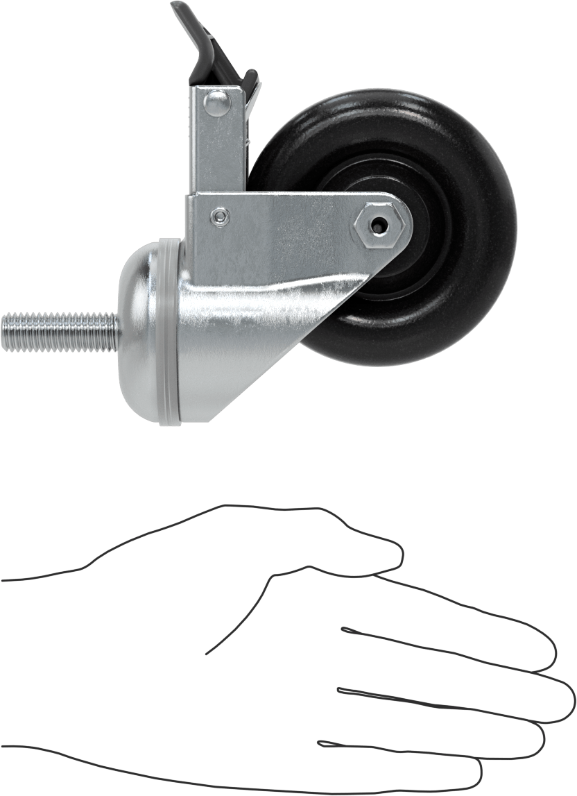 Tam Kilitli Dişli Saplı Tekerlek, 1/2"-13 Dişli x 1-1/2" Uzunlukta Şaft, 3-1/2" Çapında Polipropilen Tekerlek