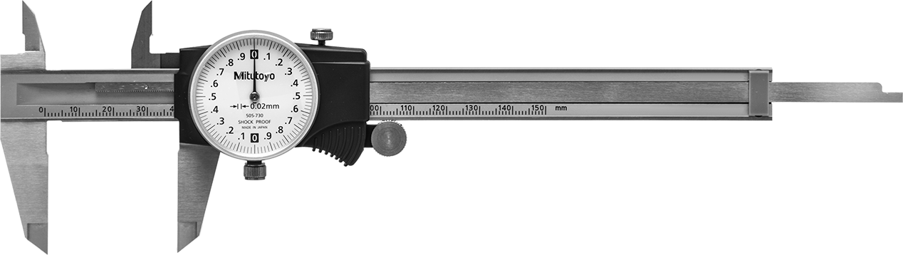 Mitutoyo Kadranlı Kumpas, Model Numarası 505-730, 0 mm ila 150 mm Ölçüm Aralığı — Kadran, Sarı, Paslanmaz Çelik