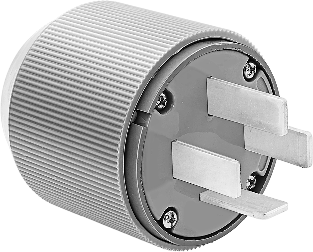 Düz Bıçaklı Konektör, Topraklanmamış Dört Kanatlı Fiş, NEMA 18-60, Gri — 120V AC, 208V AC, Erkek, 60 amp