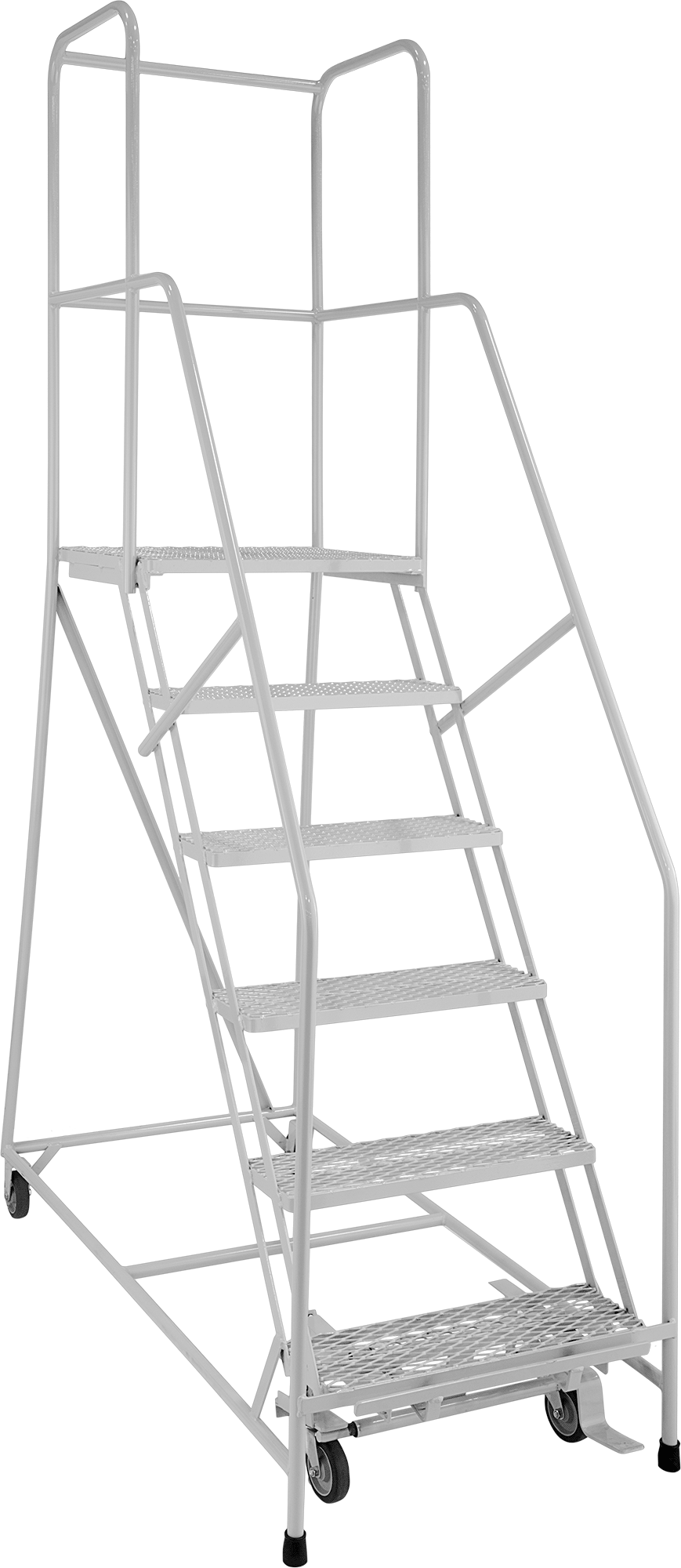 Elmas Basamaklı Yuvarlanan Platform Merdiveni, 6 Adım, 8'6" Yükseklik x 24" Genişlik x 56" Derinlik Toplam — 5 ft., 6, 16"