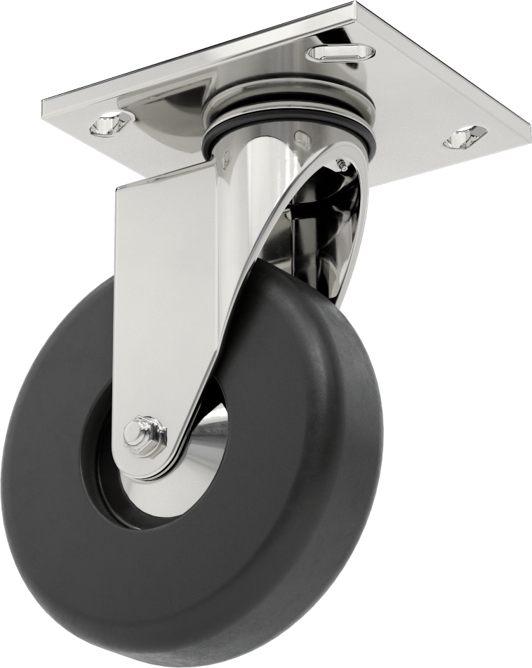 4-1/2" x 4" Plakalı Parlak Yüzeyli Tekerlek, 5" Çapında Kauçuk Tekerlekli Döner Tekerlek — 5", Levha, 4"