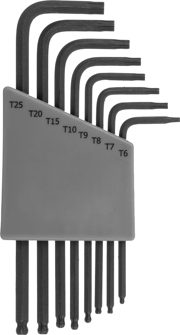 Alaşımlı Çelik Açılı Tahrikli Top Uçlu Torx L Anahtarı, 8 Parça Set, Siyah Fosfat Kaplamalı, T6 ila T25