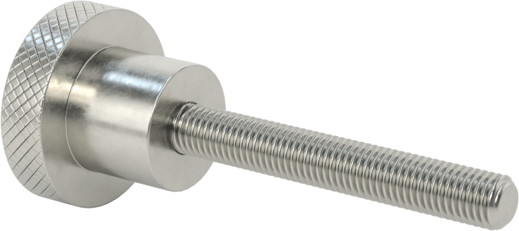 303 Paslanmaz Çelik Tırtıllı Düğme, 1/4"-28 dişli 1-3/4" uzunluğunda saplamalı, 1" Baş Çapı