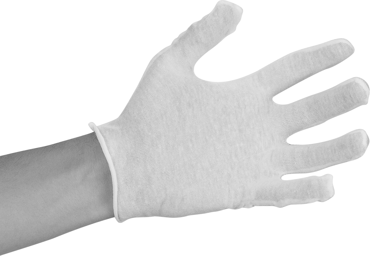 Pamuklu Kumaştan Muayene Eldivenleri, Orta Ağırlık, 8-1/2" Uzunluk, 12 Çift — Tam El, Cotton, Cotton Fabric, Beyaz