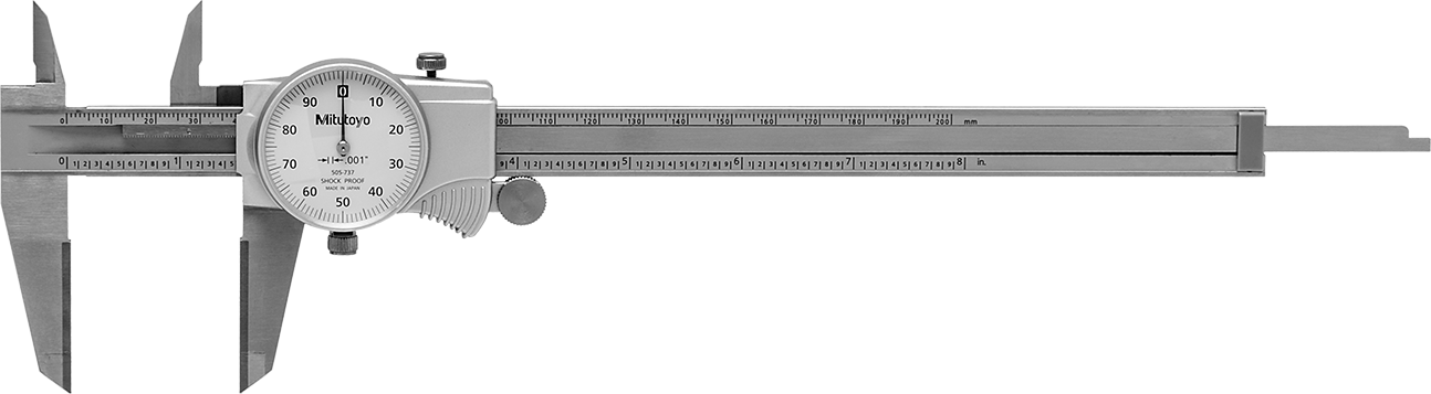 Mitutoyo Kadranlı Kumpas, Aşınmaya Dayanıklı, Model Numarası 505-737, 0" ila 8" Ölçüm Aralığı — Kadran, Beyaz, Karbür