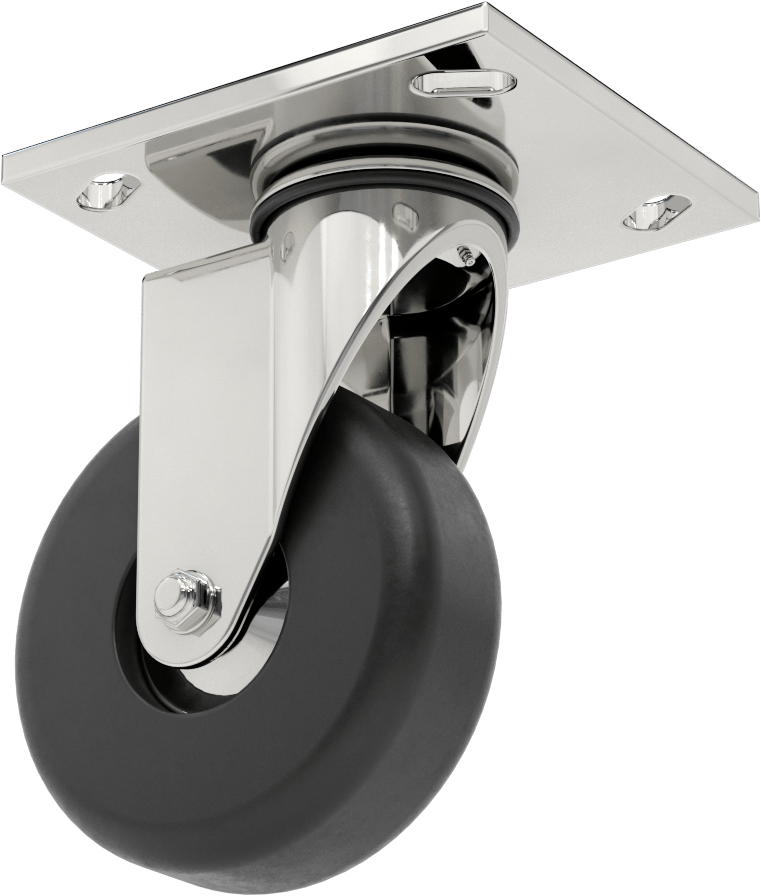 4-1/2" x 4" Plakalı Parlak Yüzeyli Tekerlek, 4" Çapında Kauçuk Tekerlekli Döner Tekerlek — 4", Levha, 4"