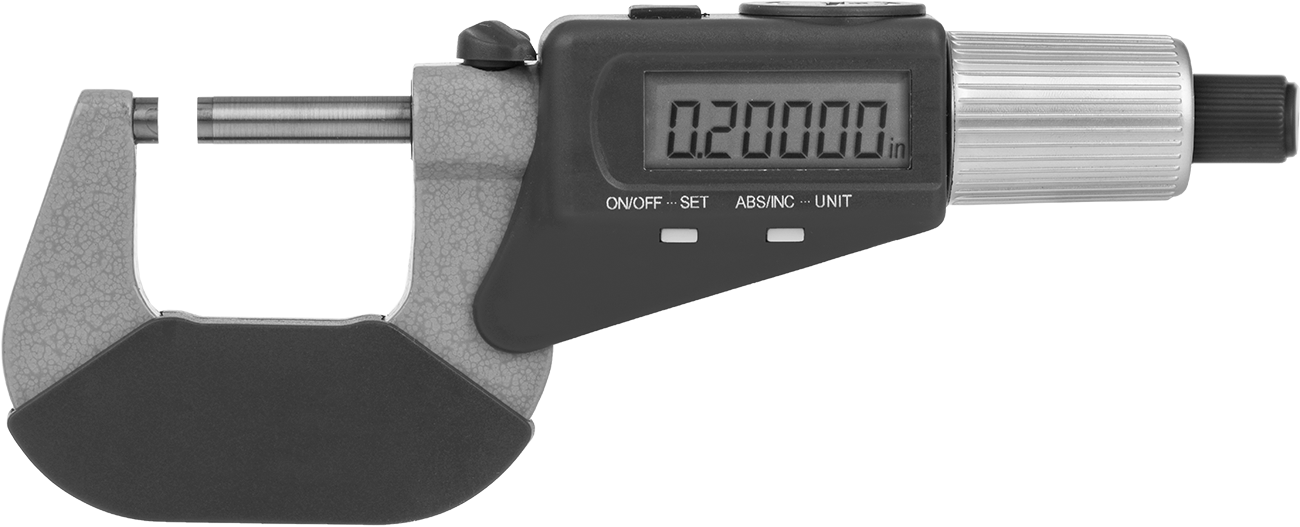 Elektronik Dış Mikrometre, Sürtünme Yüzükçülü, 0" ila 1.2" Ölçüm Aralığı