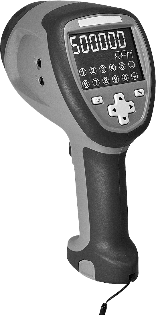 Stroboskoplu ve Sertifikalı Temassız Takometre — 0 rpm ila 999,999 rpm, ±0.001%, 25 ft.