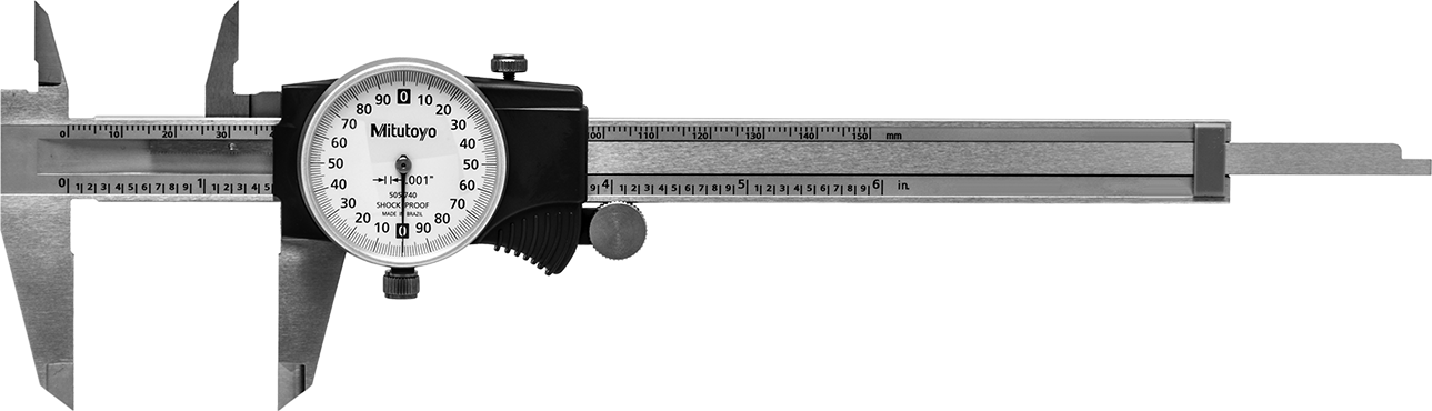 Mitutoyo Kadranlı Kumpas, Model Numarası 505-740, 0" ila 6" Ölçüm Aralığı — Kadran, Beyaz, Paslanmaz Çelik