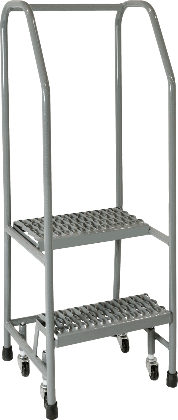 Çelik Yuvarlanan Platform Merdiveni, 2 adet tırtıklı basamaklı, 4'2" Yükseklik x 18" Genişlik x 18" Derinlik Toplam — 20", 2, 16"