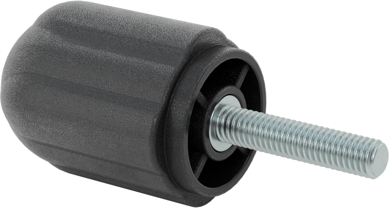 Rahat Tutuşlu Plastik Yivli Topuz, 3/8"-16 Dişli 1-3/4" Uzunlukta Saplamalı, 1-7/8" Baş Çapı