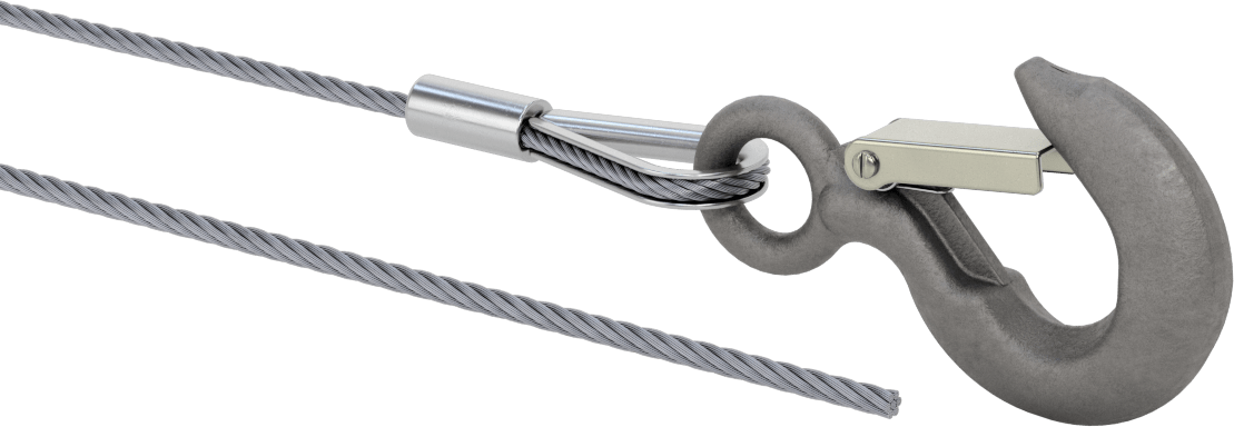 Kaldırma için Kancalı Tel Halat, Ekstra Esnek, Çelik, 3/16" Çap — 3⁄16", Kaldırma için, 6 × 19 IWRC
