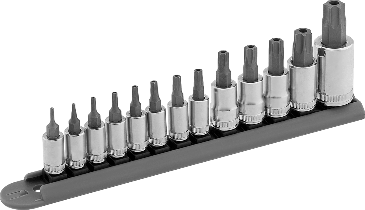 Kurcalamaya Dayanıklı Torx Uçlu Soket, 13 Parça Set, 1/4", 3/8" ve 1/2" Kare Tırnak